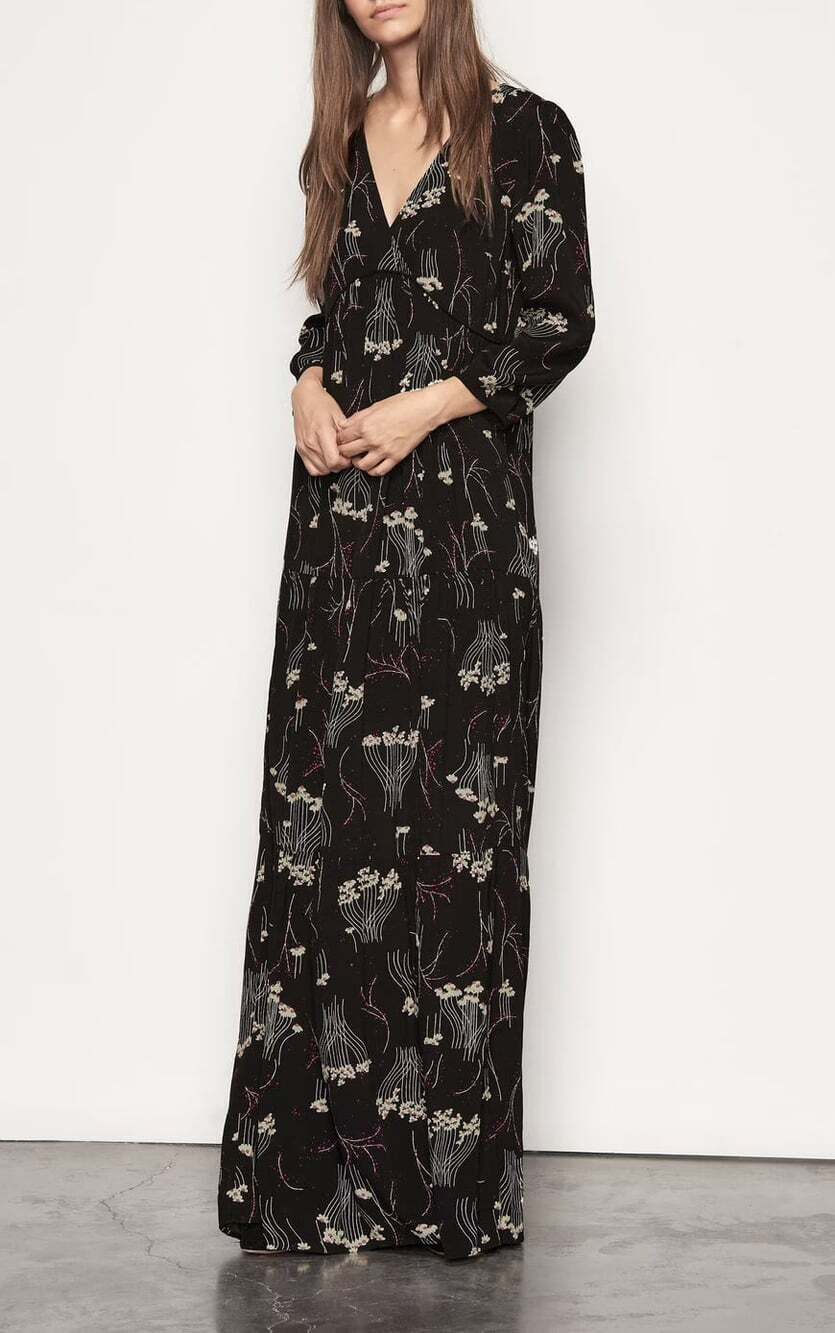 BA&SH Kina Size L Black Long Maxi Dress 3/4 Sleeve Whimsigoth Romantic Goth Chic